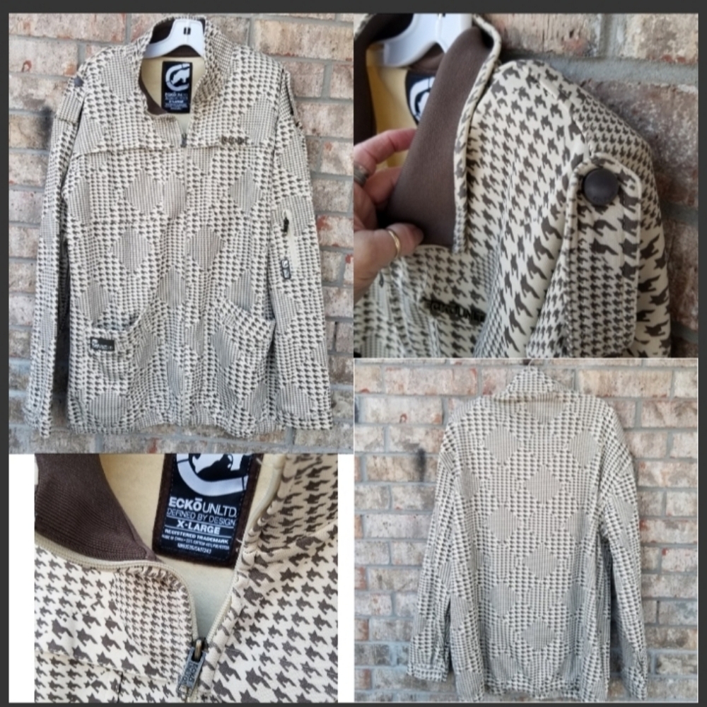 Vintage Y2K Ecko Unlimited Urban Streetwear Utility Jacket (Mens XL) Houndstooth